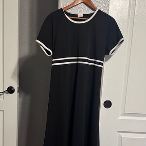 Chic Black Midi Dress with White Trim